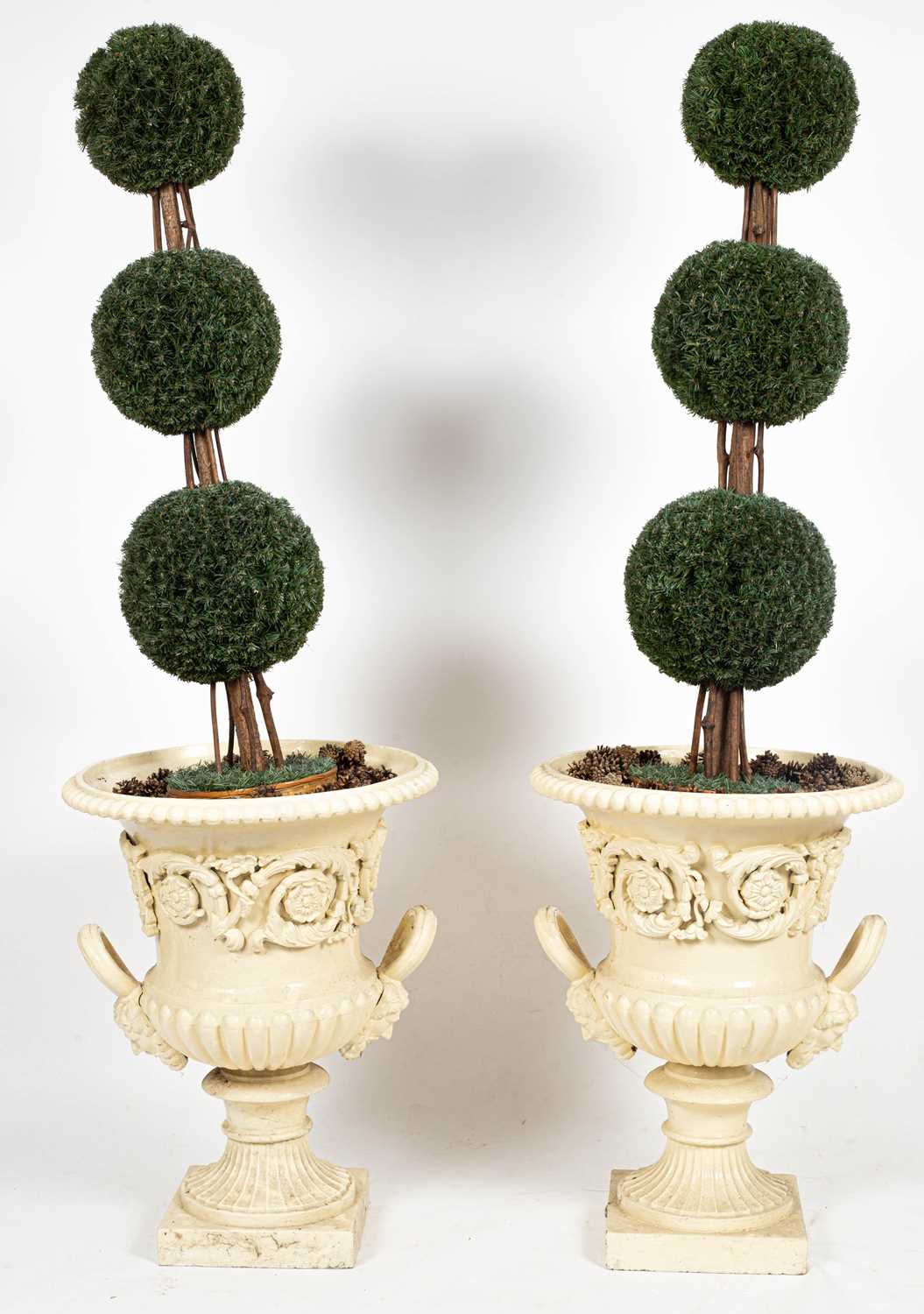 Lot 39 - A pair of painted cast iron campana urns