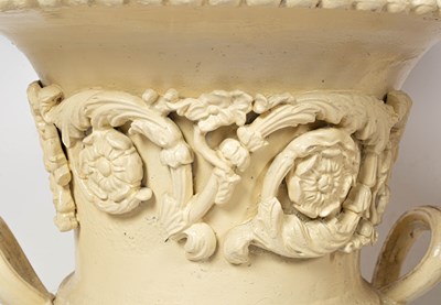 Lot 39 - A pair of painted cast iron campana urns