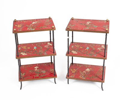 Lot 79 - A pair of red Chinoiserie Harrods étagères