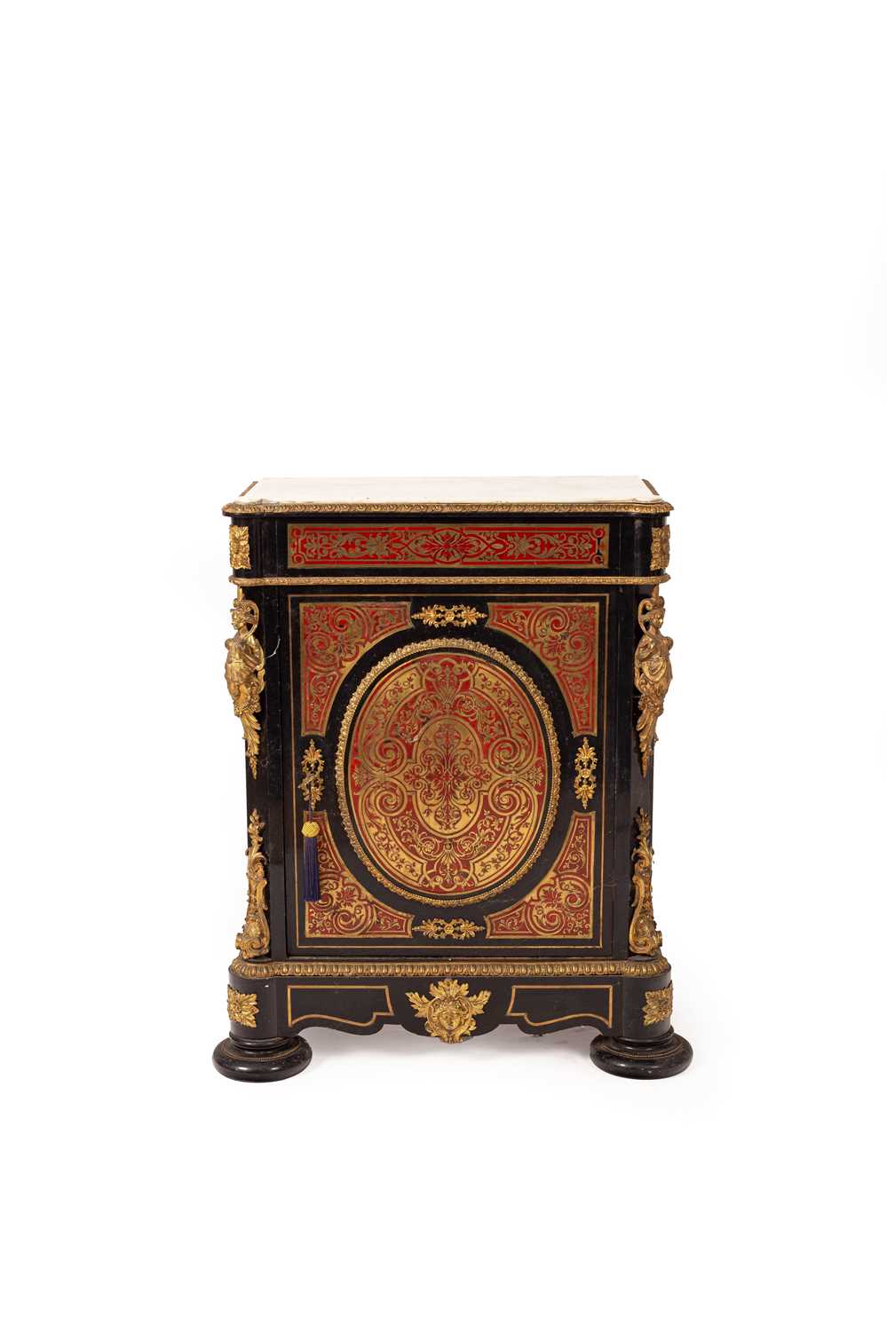 Lot 80 - A tortoiseshell and ebonised Boulle work side cabinet