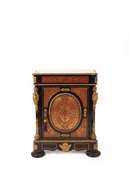 Lot 80 - A tortoiseshell and ebonised Boulle work side cabinet