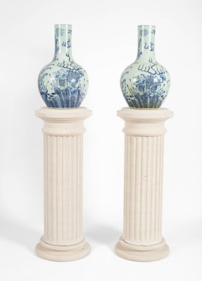 Lot 81 - A large pair of Chinese blue and white bottle vases