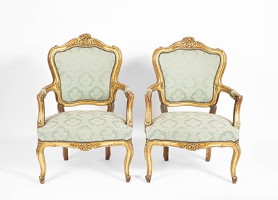 Lot 88 - A pair of 20th Century gilt framed open armchairs