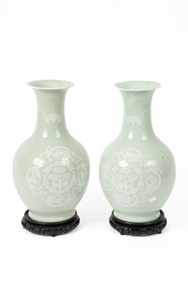 Lot 99 - A pair of modern Chinese celadon glazed vases