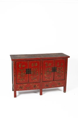 Lot 108 - A Chinese red painted side cabinet