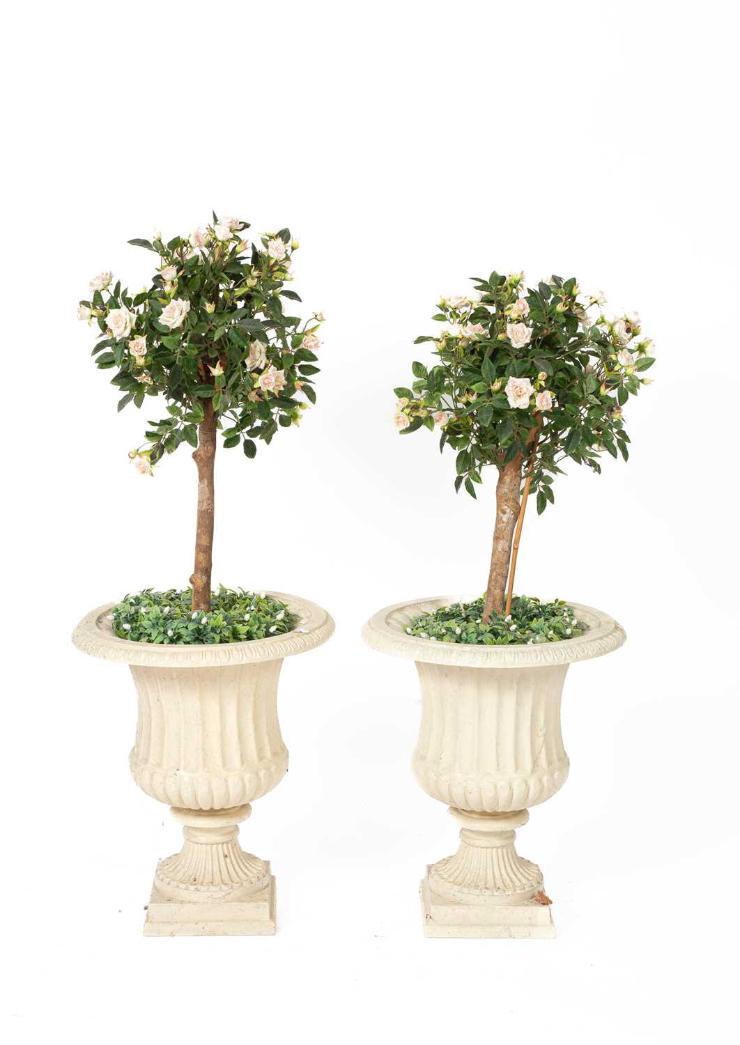 Lot 5 - A pair of painted cast iron urns