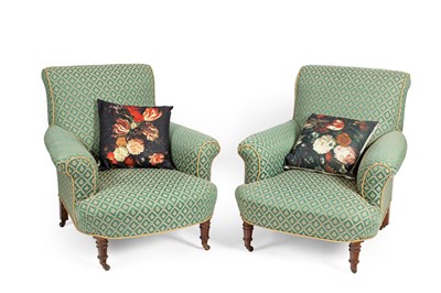 Lot 140 - A pair of late Victorian upholstered armchairs