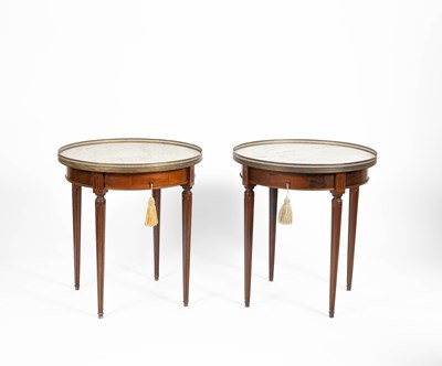 Lot 157 - A pair of 19th Century French circular beech and marble top tables