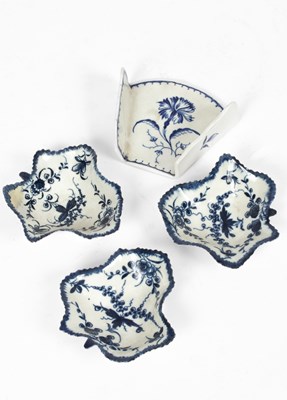 Lot 723 - Three Worcester blue and white leaf-moulded pickle dishes