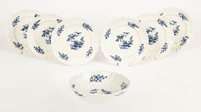 Lot 730 - A Tournai blue and white painted serving bowl and six plates