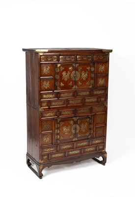 Lot 166 - A Chinese elm and brass mounted cabinet