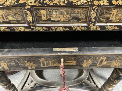 Lot 169 - A Chinese export black lacquered cabinet on stand