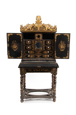 Lot 169 - A Chinese export black lacquered cabinet on stand