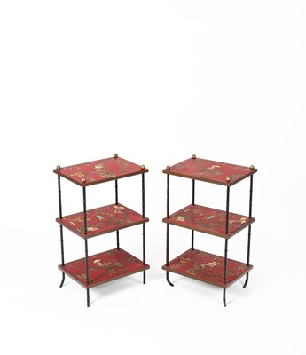 Lot 175 - A pair of red Chinoiserie Harrods étagères