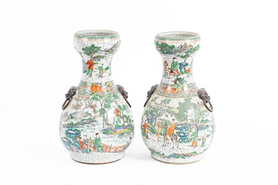 Lot 176 - A pair of Chinese crackleware bottle vases