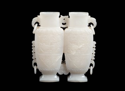 Lot 177 - A Chinese pale jade conjoined vase