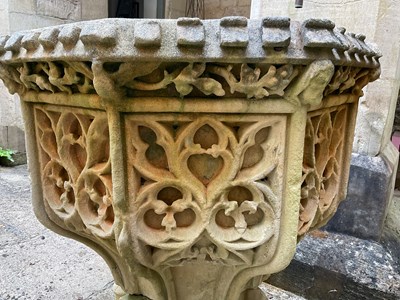 Lot 6 - A Victorian carved stone font of Gothic design