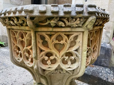 Lot 6 - A Victorian carved stone font of Gothic design