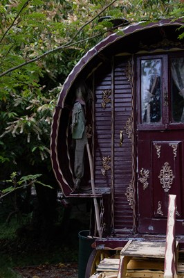 Lot 31 - A burgundy and yellow gypsy caravan