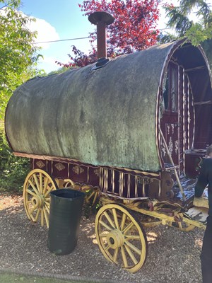 Lot 31 - A burgundy and yellow gypsy caravan