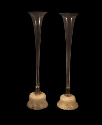 Lot 44 - A pair of large glass flared vases