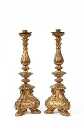 Lot 213 - A pair of Italian altar style candlesticks