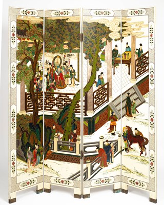 Lot 226 - A 20th Century four-panel, three-fold screen