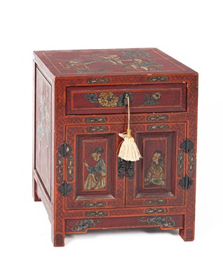 Lot 229 - A small Chinese style red lacquer cabinet