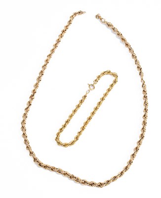 Lot 379 - A 9K gold twist chain necklace and a similar 9K gold bracelet