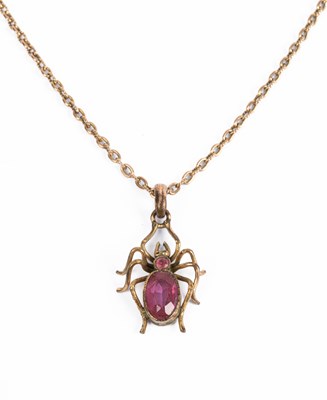 Lot 399 - A pink topaz pendant of spider form