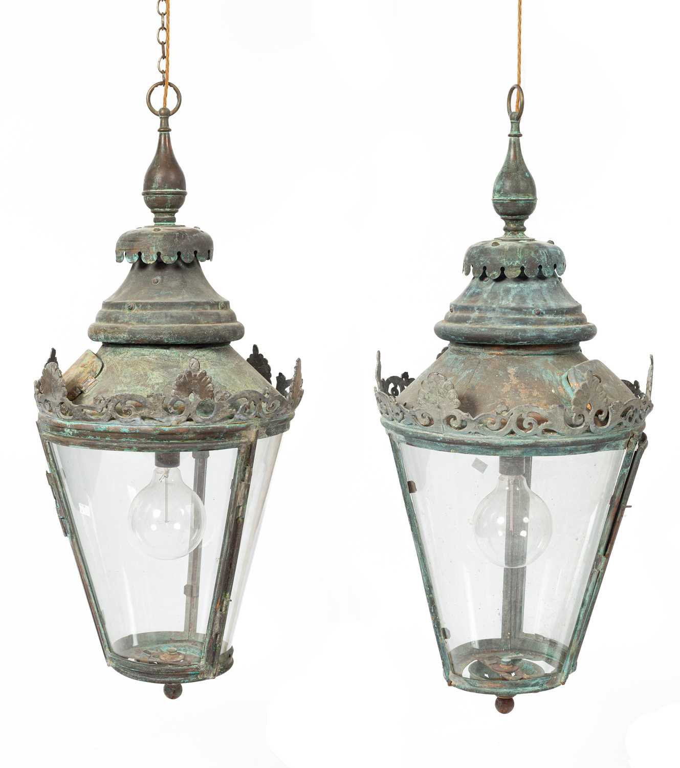 Lot 493 - A pair of copper hall lanterns