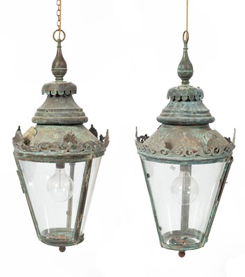 Lot 493 - A pair of copper hall lanterns