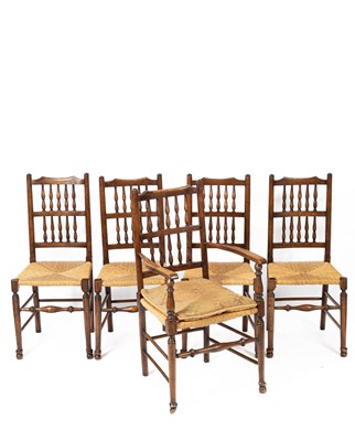 Lot 507 - A set of five oak spindle back chairs