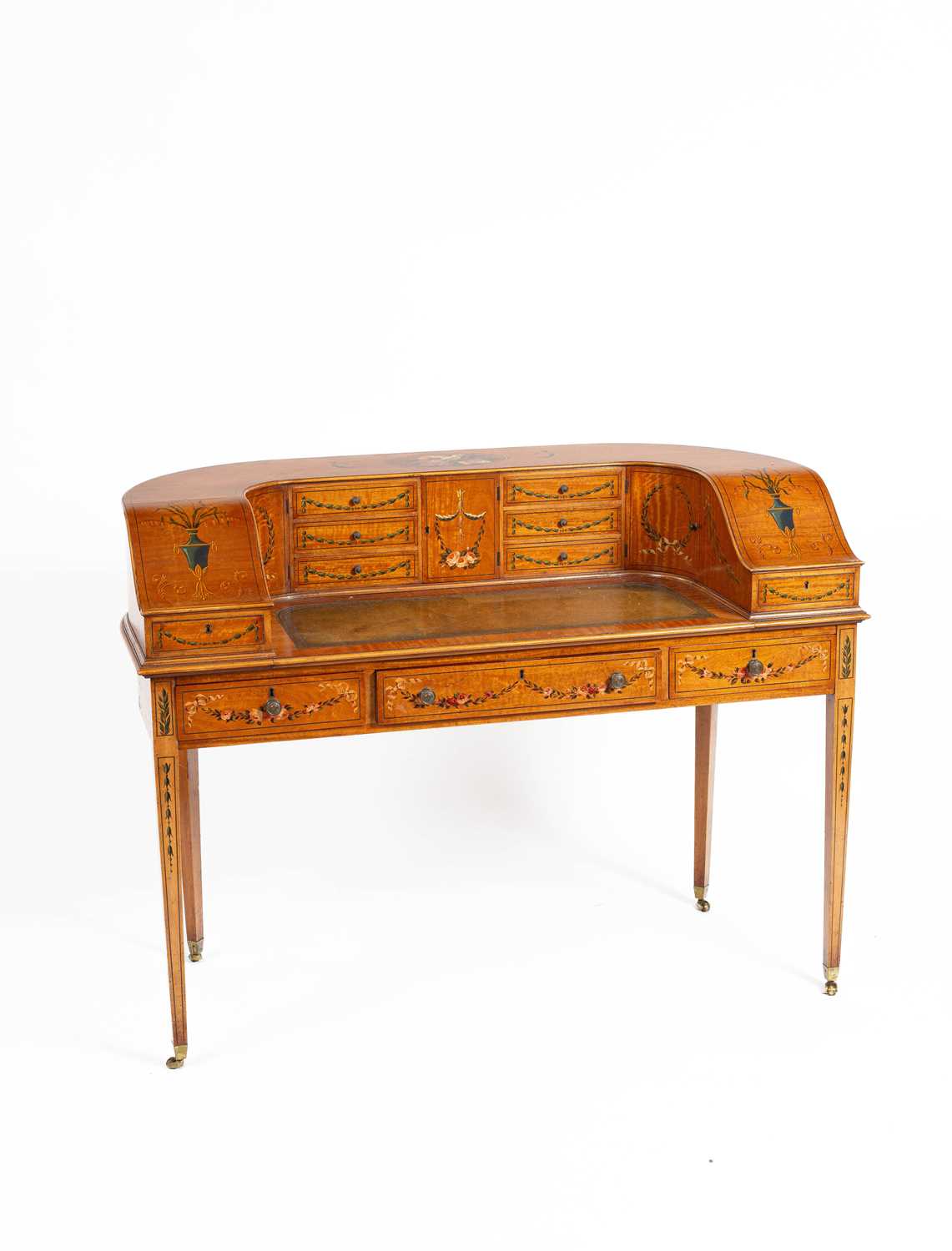 Lot 513 - A Sheraton Revival satinwood Carlton House desk