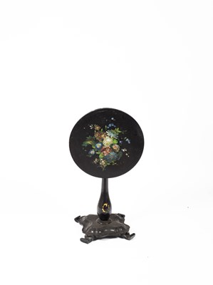 Lot 514 - A Victorian black lacquered papier-mâché tilt top table