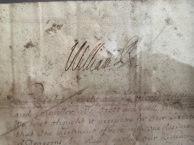 Lot 520 - William III, King of England (1689-1702) Signed Autograph letter