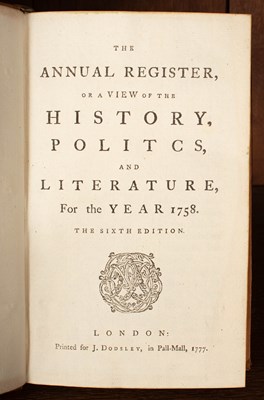 Lot 111 - The Annual Register or a View of the History, Politics, and Literature for the Year 1758-1781