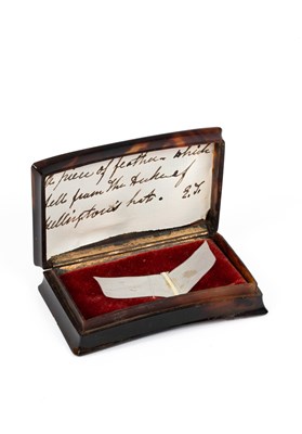 Lot 431 - A tortoiseshell box with Duke of Wellington's part feather