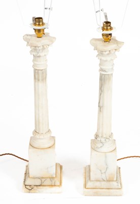 Lot 272 - A pair of white marble Corinthian column table lamps