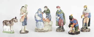 Lot 422 - Six Rye pottery figures from the Nativity