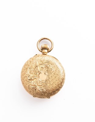 Lot 308 - A 14K gold and enamel lady's half-hunter fob watch