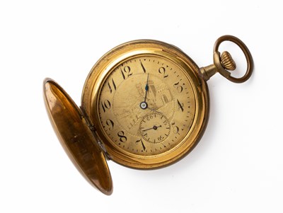 Lot 308 - A 14K gold and enamel lady's half-hunter fob watch