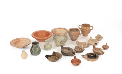 Lot 756 - A group of Roman and later pottery and glass vessels