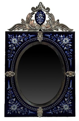 Lot 332 - A Venetian style mirror with blue and clear glass