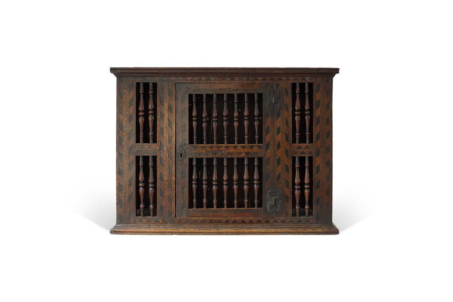 Lot 5 - A Charles I oak and parquetry dole cupboard