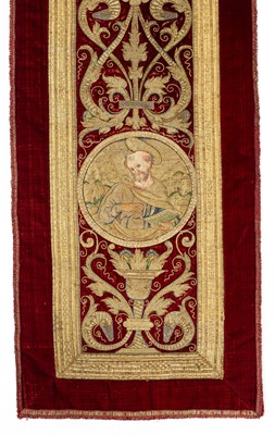 Lot 10 - Two Italian red velvet and metal thread Orphrey panels