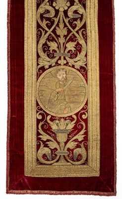 Lot 10 - Two Italian red velvet and metal thread Orphrey panels