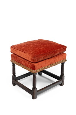 Lot 27 - A Charles II oak stool with upholstered seat