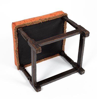 Lot 27 - A Charles II oak stool with upholstered seat