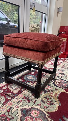 Lot 27 - A Charles II oak stool with upholstered seat
